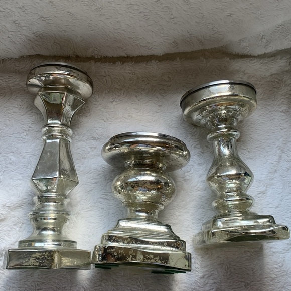 Mercury glass Antiqued Mirror Chunky Candleholder set of 3 glam shabby chic - Picture 12 of 14